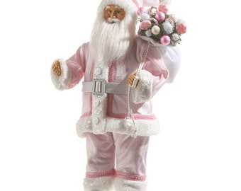 Pink White Santa Christmas Figure,  Kris Kringle Wreath Attachment,  Winter Plush Wreath, Christmas Plush Wreath Supply, Craft Supply