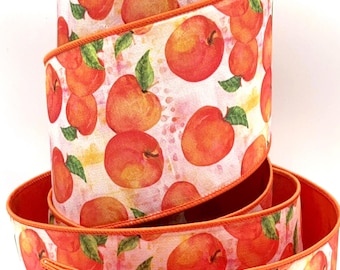 Peach Print Wired Ribbon: Summer Citrus Craft Ribbon