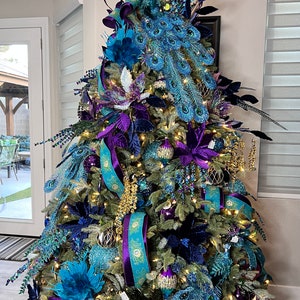 Peacock Christmas Tree Bundle Kit, Purple Blue Teal Green Tree Decor, Vibrant Colored Theme Tree Decorations, Christmas Tree Kit, image 7