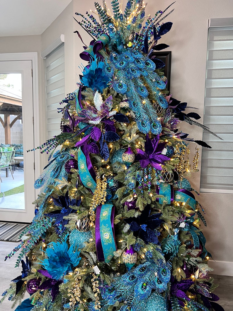 Peacock Christmas Tree Bundle Kit, Purple Blue Teal Green Tree Decor, Vibrant Colored Theme Tree Decorations, Christmas Tree Kit, image 7