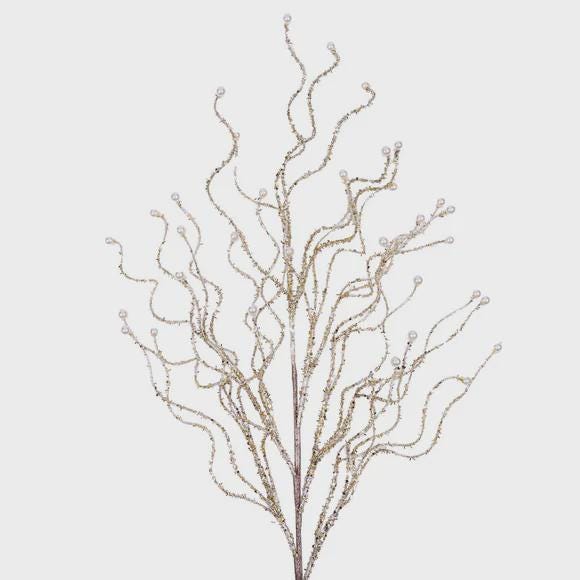 Gold Glitter Willow Spray: Pearl Accents