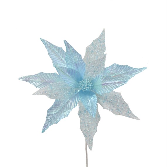 Blue Beaded Iridescent Poinsettia Floral Pick, Christmas Holiday, Wreath craft supply, Centerpiece floral, christmas tree, blue christmas Il_570xn