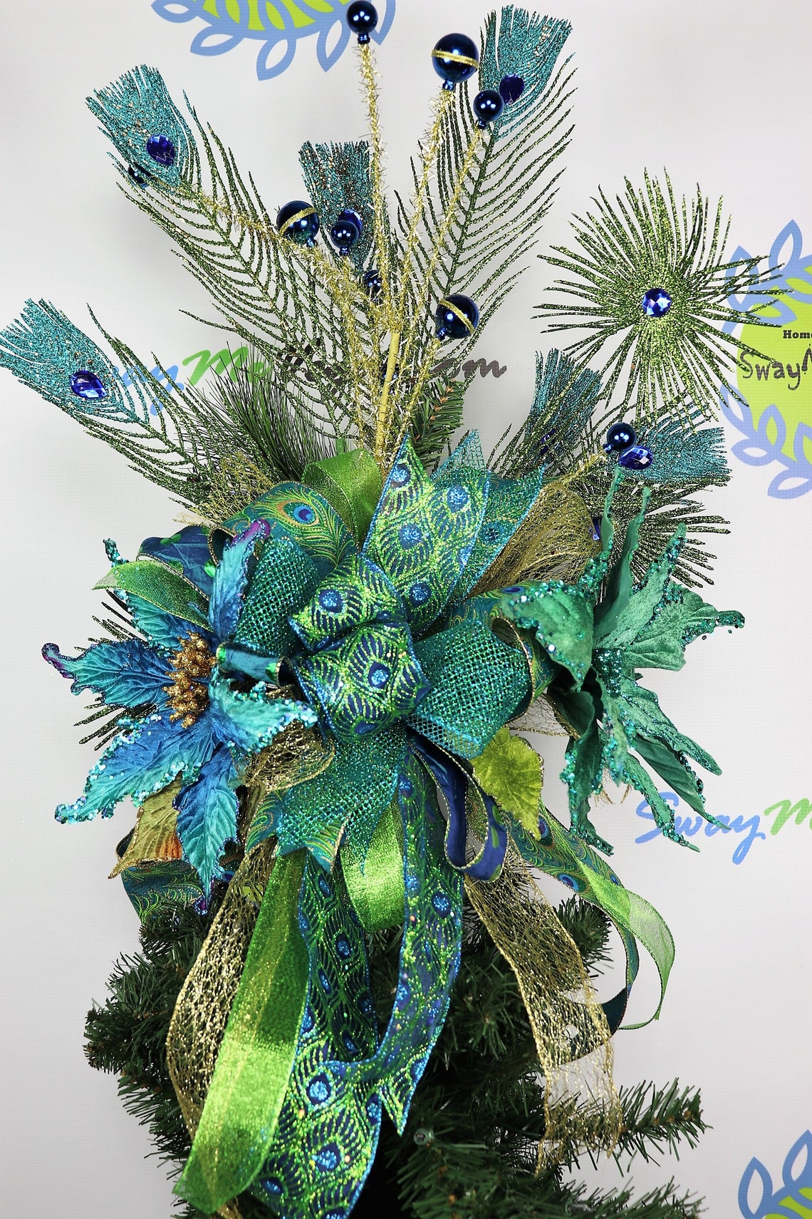 Green Peacock Tree Topper Lime Green Blue Christmas Etsy