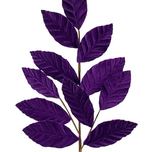 Purple Velvet Magnolia Leaf Christmas Tree Spray, Christmas pick, Holiday Decoration, Wreath Craft Supply, Tree Topper Decorations