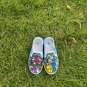 Beauty and the Beast Stain Glass Design Hand Painted Shoes