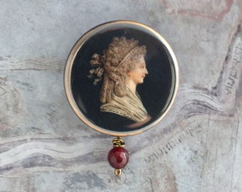 Miniature portrait pinback button, Antique painting button, Wearable art, Inexpensive gift for history lover, Unique birthday present