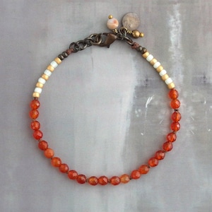 Natural carnelian bracelet with knotted stones, Burnt orange jewelry, One of a kind beaded bracelet, Orange birthstone jewelry gift for her