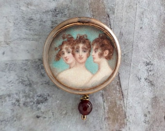 Portrait miniature wearable art pinback, Antique painting button, Unique pinback for art lovers, Unusual button, Madame Jerome Bonaparte