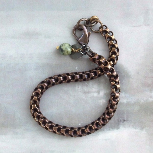 Oxidized brass chain bracelet, Rustic solid brass link bracelet, Antiqued Box chain, Jewelry gift for cowgirl