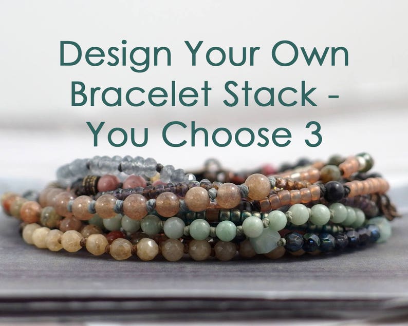 Unique gift for women Rustic multi stone jewelry set OOAK One of a kind present Custom gemstone bracelet stack