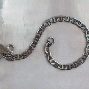 Oxidized brass chain bracelet with ornate links, Flat link metal bracelet with clasp, Solid brass chain jewelry, Rustic gift for her