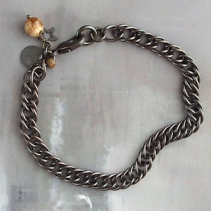 Solid brass chain bracelet, Dark brass double curb chain, Antiqued brass bracelet, Gift idea for her, Rustic metal jewelry