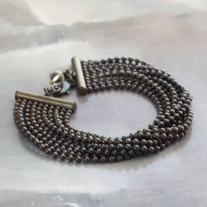 Multi strand brass chain bracelet, Solid brass ball chain bracelet, Dark brass jewelry, Bold bracelet for women, Oxidized metal jewelry