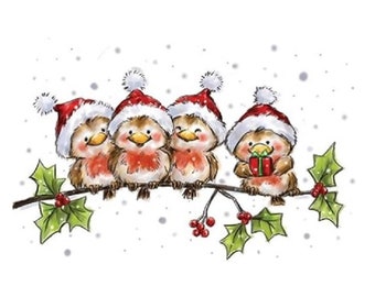 New 'Robins on Branch' Christmas Greetings Clear Stamp