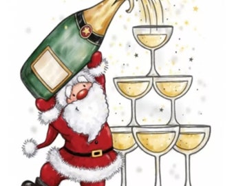 New 'Champagne Santa' Christmas Greetings Clear Stamp