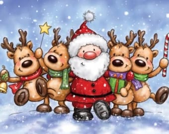New &#39;Santa with Reindeers&#39; Christmas Greetings Clear Stamp