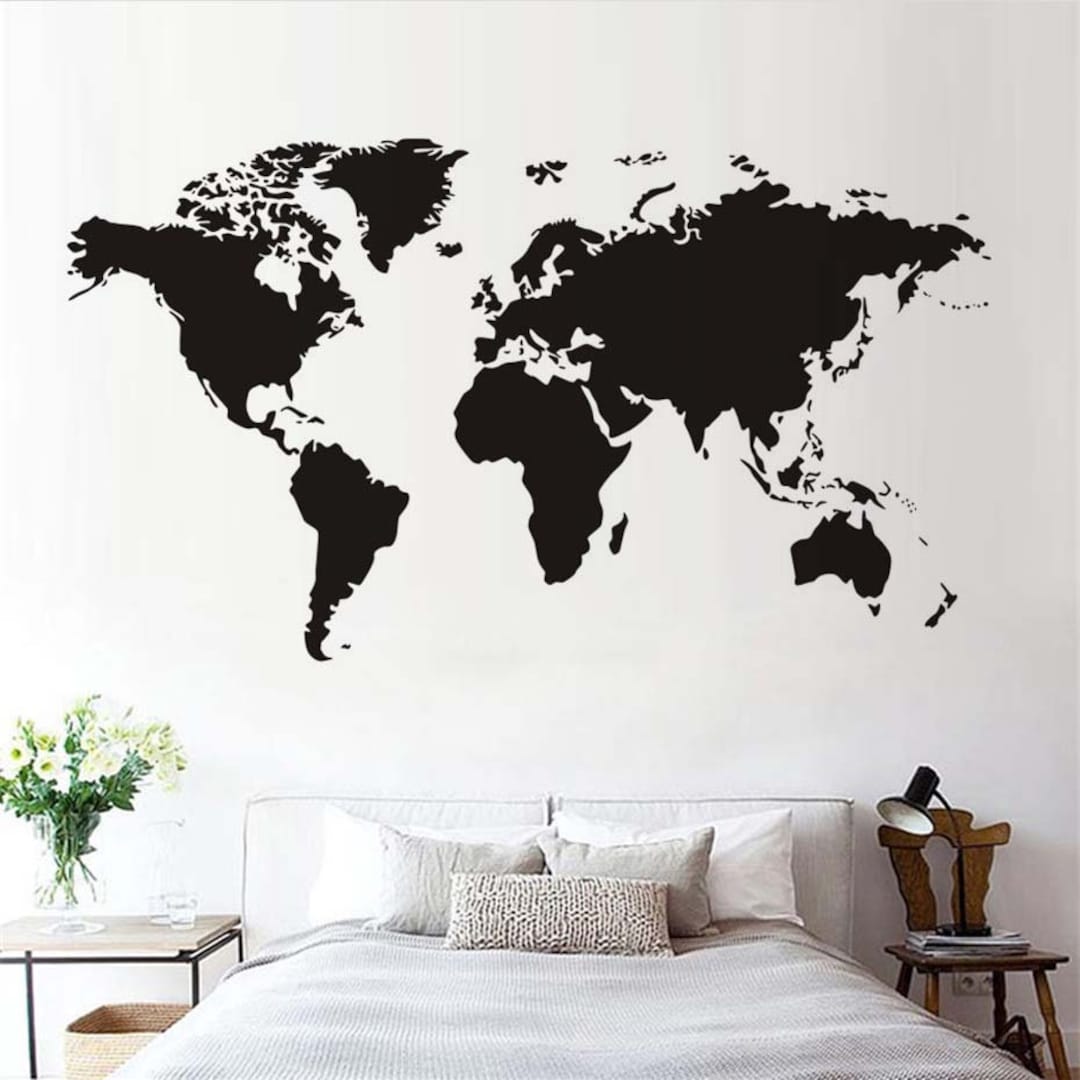 World Map Wall Decal Large World Map Atlas Wall Decal Etsy