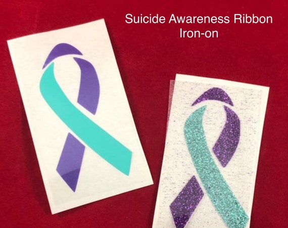 Suicide Awareness Ribbon iron-on; Prevention applique, In memory of, Teal & Purple ribbon