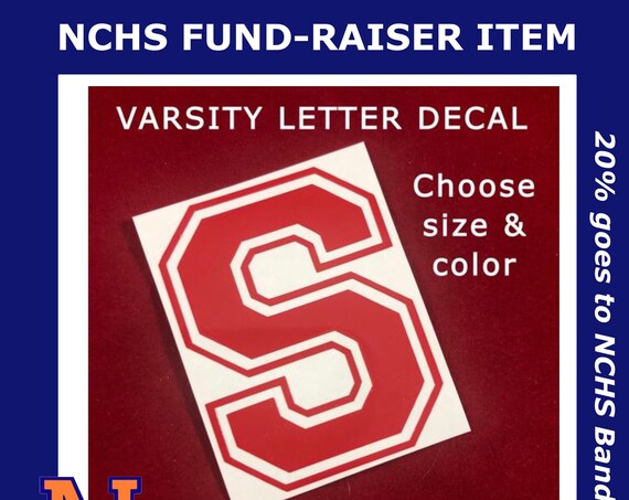 Varsity Letter or Number Decal, Choose size & color, waterproof