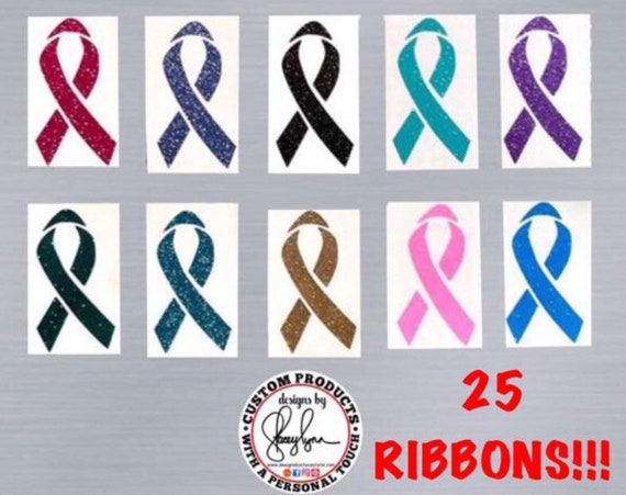 Bulk GLITTER Cancer Awareness Decal, 25 pieces | Awareness Ribbon decals for fund-rasiers, teams and groups