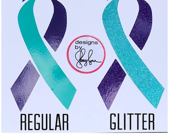 Suicide Awareness Ribbon decal; Prevention sticker, In memory of, Teal & Purple ribbon