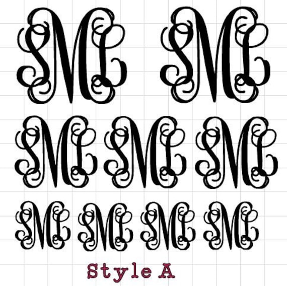 BULK Monogram Decals, Set of 9 assorted sizes, Choice of color