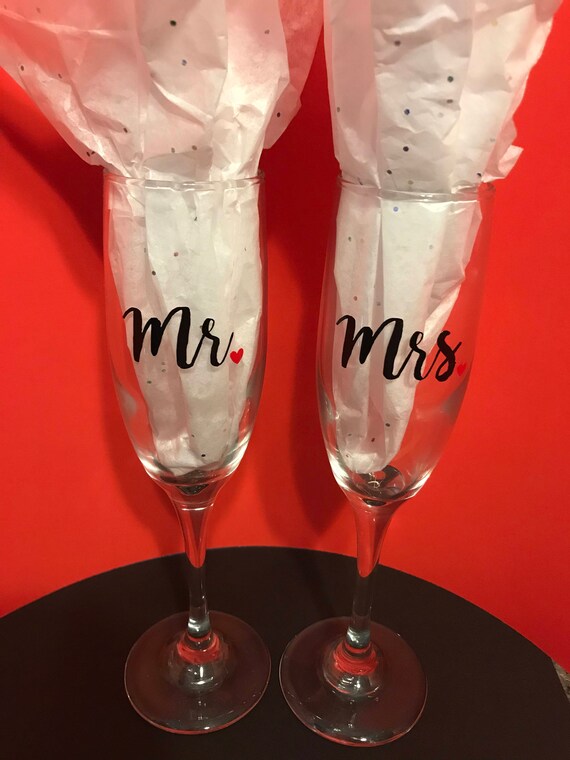 Mr. and Mrs. Glasses or candle holders, His and Hers gift, bridal couple