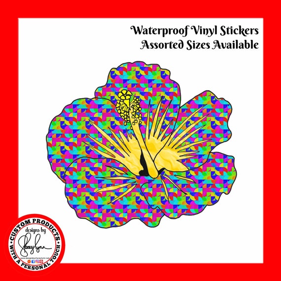 HIBISCUS STICKER- Waterproof, tear-resistant, vinyl decal available in assorted sizes or full sheets
