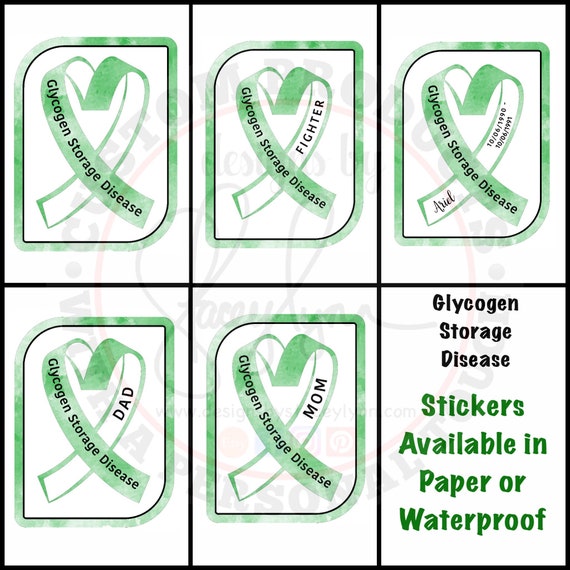 GLYCOGEN STORAGE DISEASE; Green awareness Ribbon Sticker, Liver Disease
