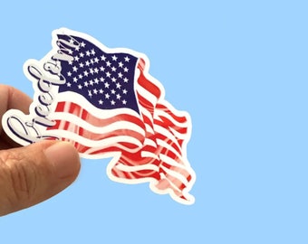 American Flag, Freedom Sticker Waterproof Sticker - Use for Laptops, Water Bottles, Candle Jars and other smooth surfaceschoice of size