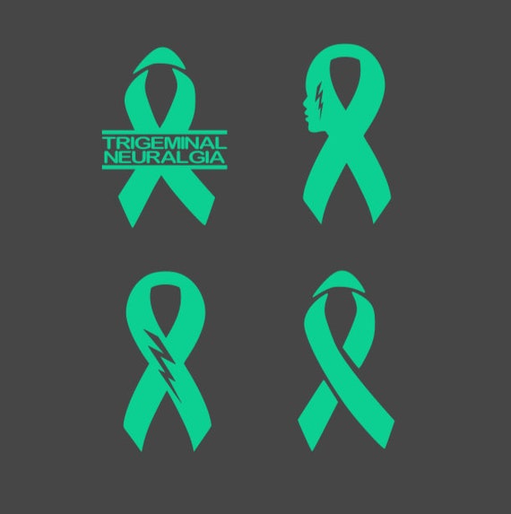 Trigeminal Neuralgia Awareness Ribbon iron-on; Prevention applique, In memory of, Teal (Jade) ribbon