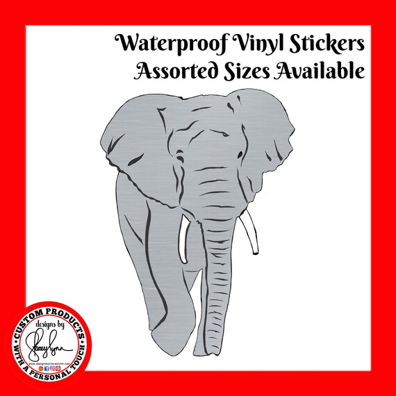 ELEPHANT STICKER - Waterproof, tear-resistant, vinyl decal available in assorted sizes or full sheets