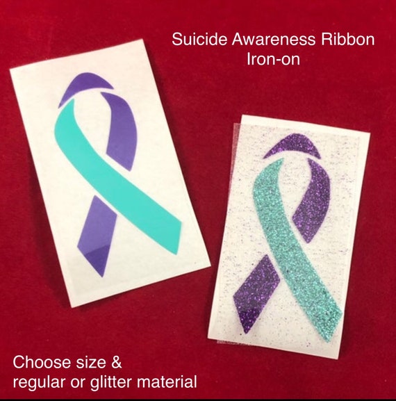 Suicide Awareness Ribbon iron-on; Prevention applique, In memory of, Teal & Purple ribbon