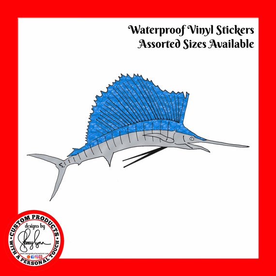 SAILFISH STICKER- Waterproof, tear-resistant, vinyl decal available in assorted sizes or full sheets