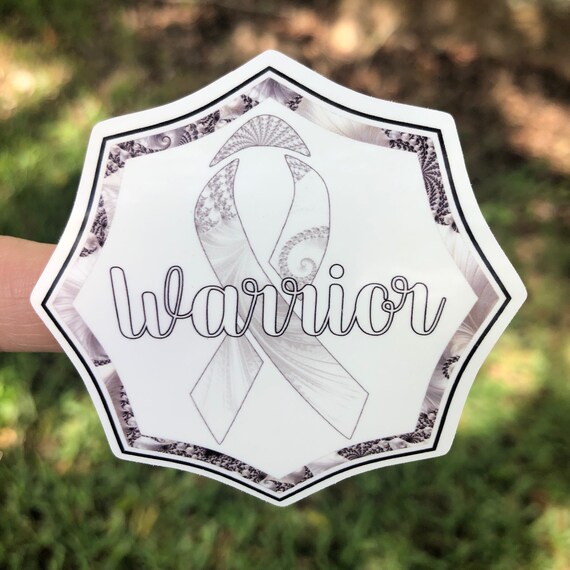 Warrior white ribbon Sticker- Waterproof, tear-resistant, vinyl decal available in assorted sizes or full sheets