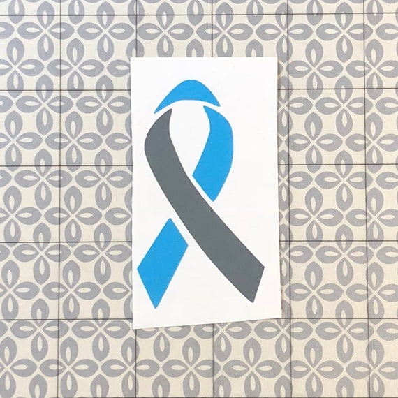 Diabetes awareness ribbon; Grey and Light Blue Decal, Type 1, Type 2