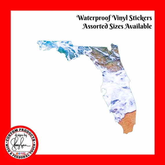 FLORIDA STICKER- Waterproof, tear-resistant, vinyl decal available in assorted sizes or full sheets