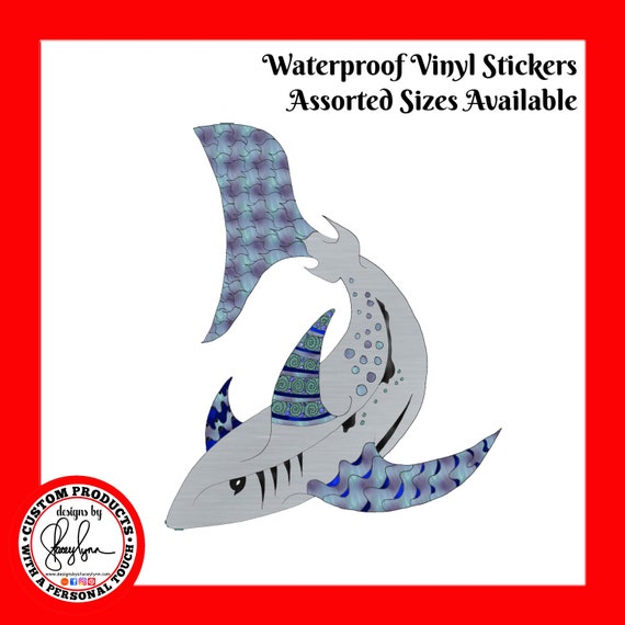 SHARK STICKER- Waterproof, tear-resistant, vinyl decal available in assorted sizes or full sheets