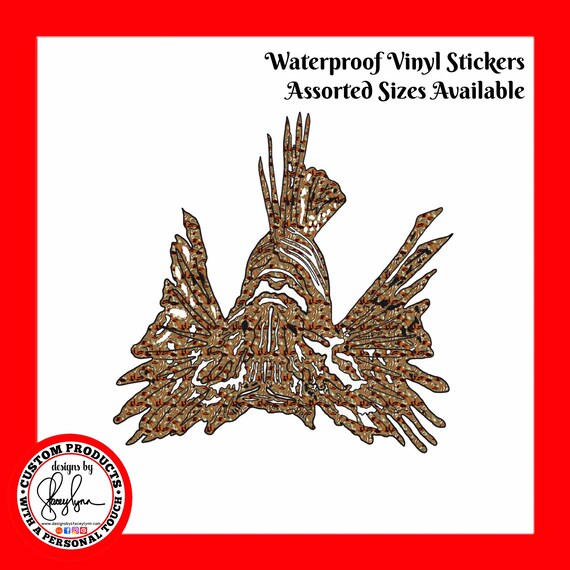 LIONFISH STICKER- Waterproof, tear-resistant, vinyl decal available in assorted sizes or full sheets