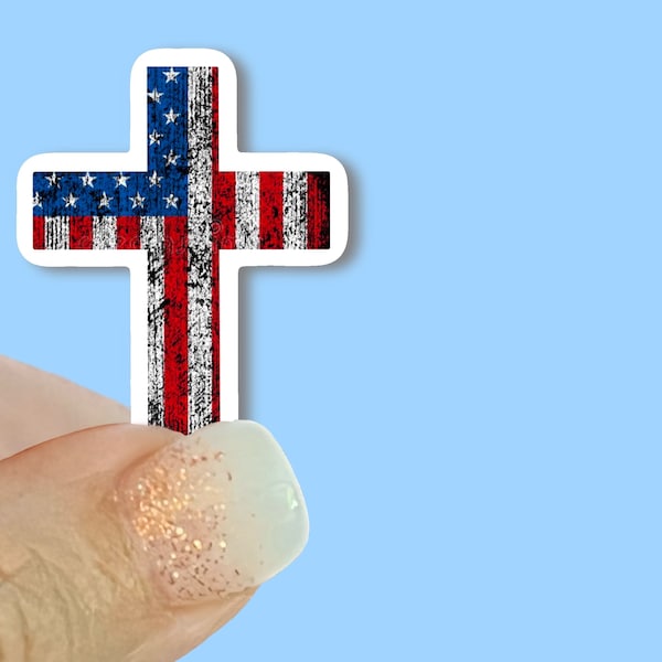 Vintage Flag Cross, American Flag, Cross with American Flag - Christian Faith UV/ Waterproof Vinyl Sticker/ Decal- Choice of Size