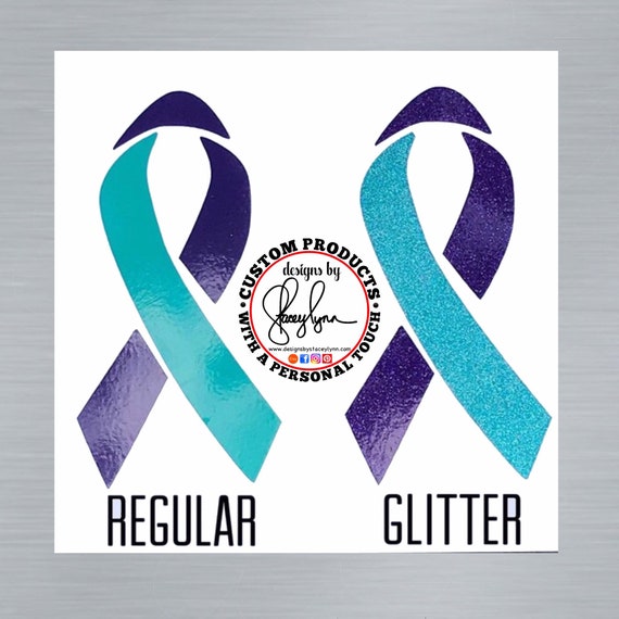 Suicide Awareness Ribbon decal; Prevention sticker, In memory of, Teal & Purple ribbon