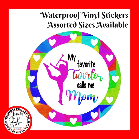 TWIRLER MOM STICKER Waterproof tear-resistant vinyl decal in assorted sizes