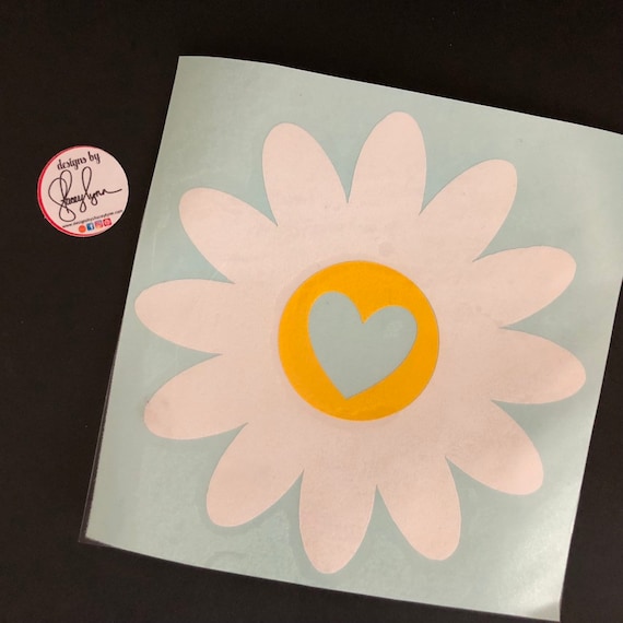 Daisy Decal, Flower sticker with heart center; waterproof sticker available in assorted sizes and colors