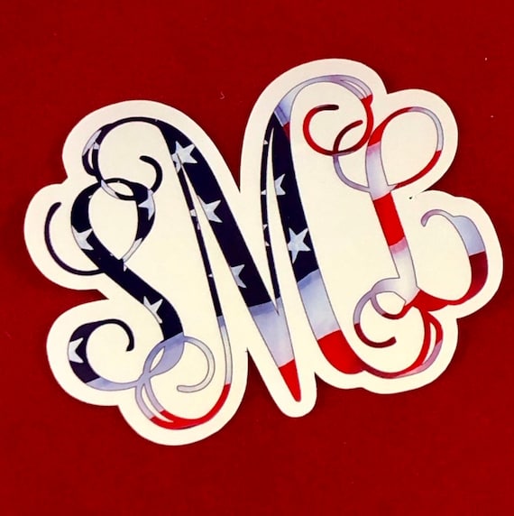 Waterproof Monogram American Flag Sticker