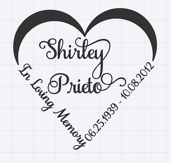 Personalized Heart Memorial Decal; waterproof sticker available in assorted sizes and colors