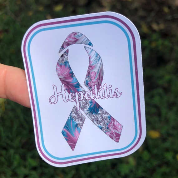 Hepatitis Sticker, teal and purple ribbon | Waterproof, tear-resistant, vinyl decal available in assorted sizes or full sheets