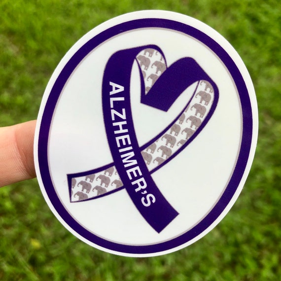 Alzheimer's Awareness Sticker- Purple with Elephants Waterproof, tear-resistant, vinyl decal available in assorted sizes or full sheets