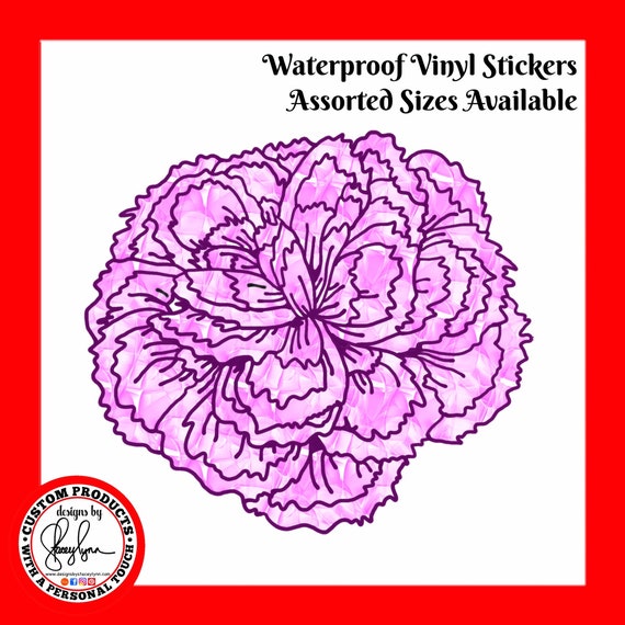 PINK CARNATION STICKER- Waterproof, tear-resistant, vinyl decal available in assorted sizes or full sheets