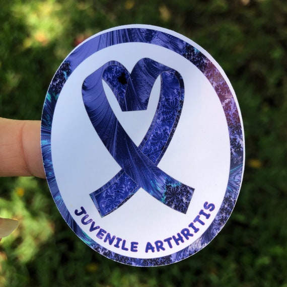 Juvenile Arthritis blue ribbon awareness Sticker- Waterproof, tear-resistant, vinyl decal available in assorted sizes or full sheets