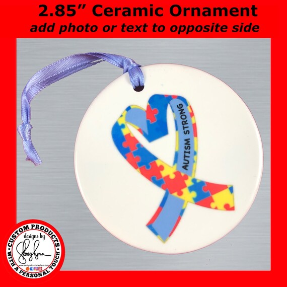 Ceramic Autism Awareness Photo Ornament, 2.85" - Personalize reverse side with photo or text